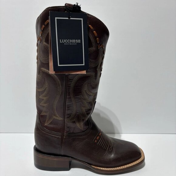 Lucchese Women’s Leather Saddle Stitch Western Boots Brown, Size 7 B - Picture 1 of 7